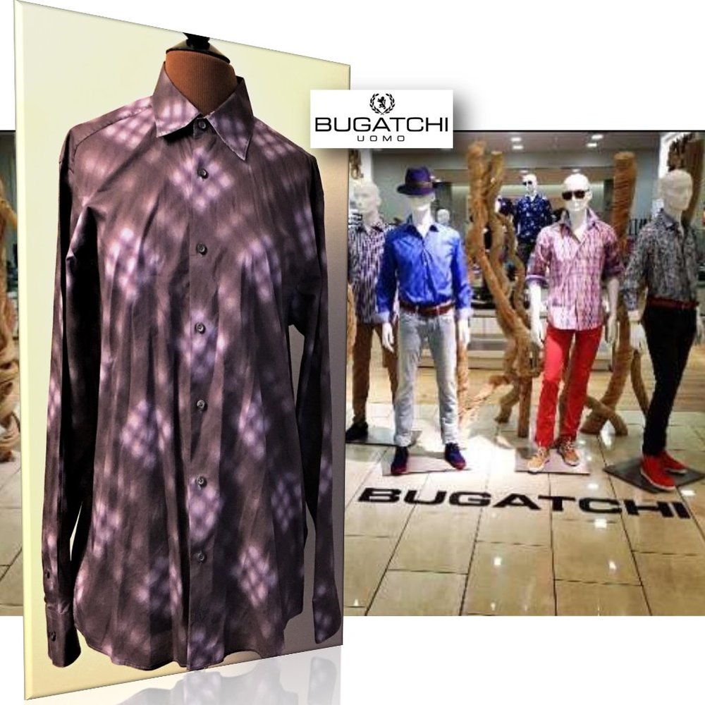 Bugatchi Spread Collar Cotton Button Front Shirt - image 1